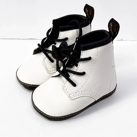 Dr. Martens White and Black Combat Boots with Pull Tab baby size 2 - Picture 1 of 5